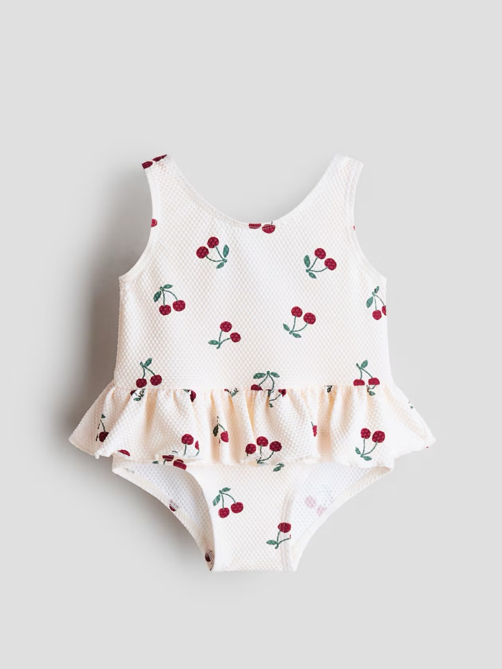 H&M White One-Piece Swimsuit with Cherry Print and Ruffle 2-6 Months
